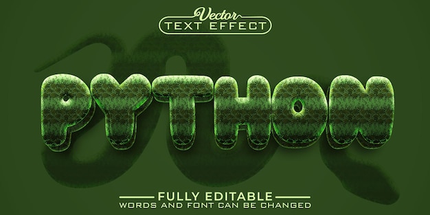 Edytowalny szablon efektu tekstowego Green Python Skin Vector