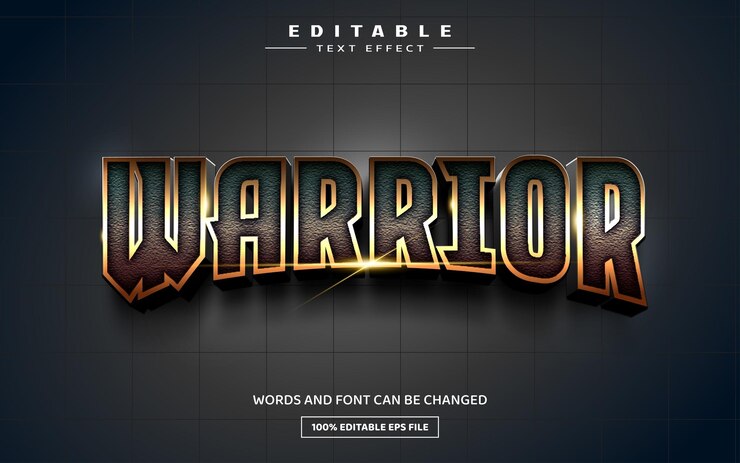 Wektor edytowalny szablon efektu tekstowego warrior 3d