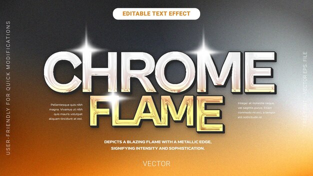 Edytowalny wektor efektów tekstu błyszczącego Y2K dla modnych plakatów cyfrowych Chrome Flame