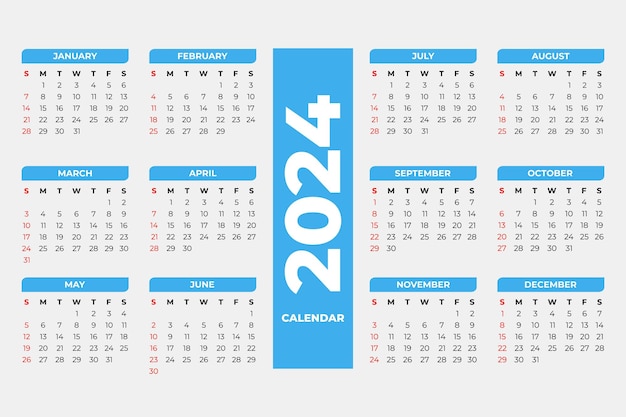 Edytowalny Wektor Szablonu Kalendarza 2024