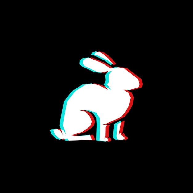 Plik wektorowy efekt anaglifowy logo królika na czarnym tle. do nadruku na odzieży symbol organizacji. do twojego projektu.
