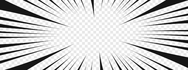 Efekt graficzny na stronie komiksu manga Radialne czarne linie na przezroczystym tle