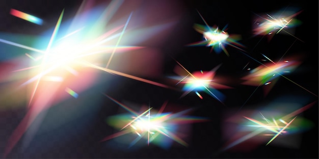 Plik wektorowy efekt odbicia światła kryształowej tęczy kolorowe przejrzyste soczewki iryzujące