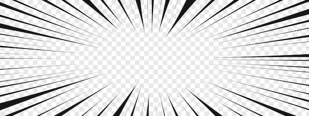 Efekt podkreślenia komiksów Szybkość promieniowa czarne linie na przezroczystym tle szablon strony książki manga