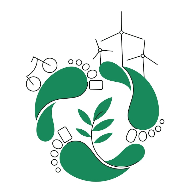 Wektor efekt śladu węglowego jako naturalny problem z emisją gazu co2 i koncepcja równowagi ekologicznej