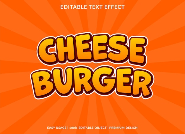 Efekt tekstowy cheeseburger wektorowy projekt graficzny jedzenie kulinarne tło komiksowy styl czcionki kreskówki