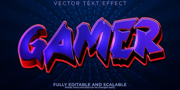 Plik wektorowy efekt tekstowy cyber-gracza edytowalny styl przyszłości i neonowy styl tekstu