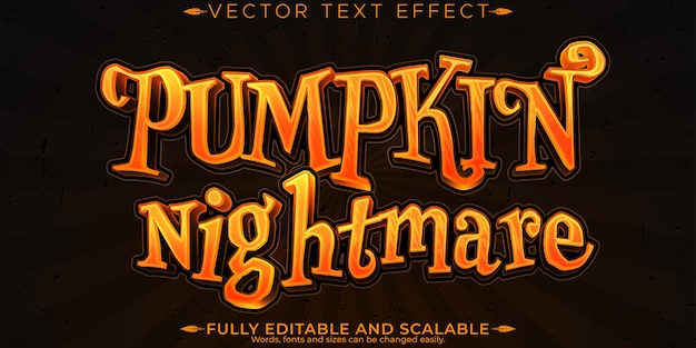 Plik wektorowy efekt tekstowy koszmaru dyniowego z horroru edytowalny styl tekstu halloween i straszny