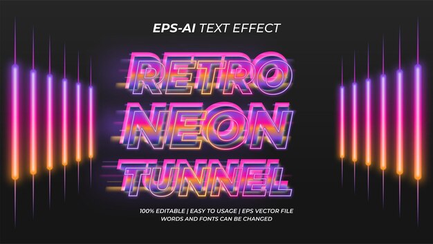 Plik wektorowy efekt tekstowy retro neonowego tunelu z kolorowym światłem