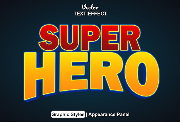 Plik wektorowy efekt tekstowy superbohatera z żółtym stylem graficznym i edytowalny