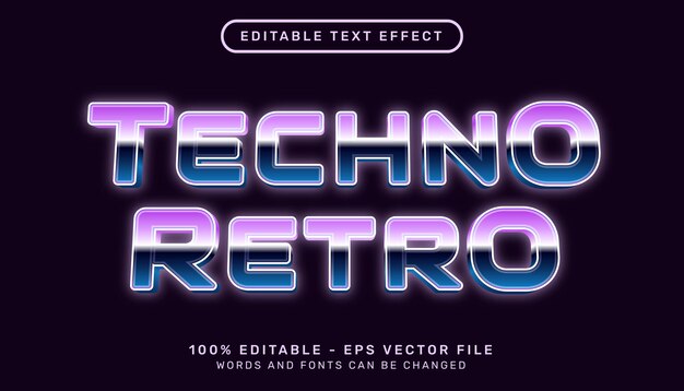 efekt tekstowy techno retro 3d i edytowalny efekt tekstowy z jasnym kolorem retro