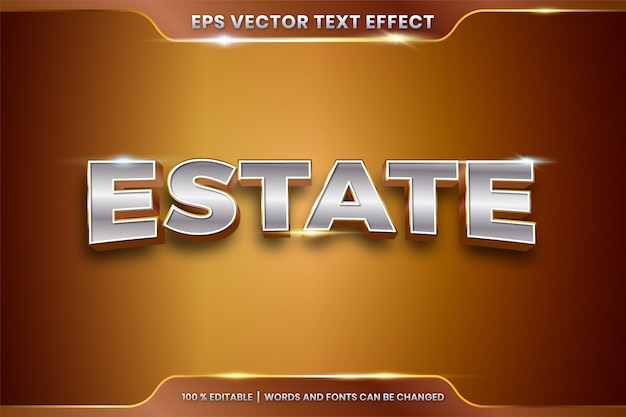 Efekt Tekstowy W 3d Estate Słowa Efekt Tekstowy Motyw Edytowalny Metal Złoto Chrom Kolor Koncepcja