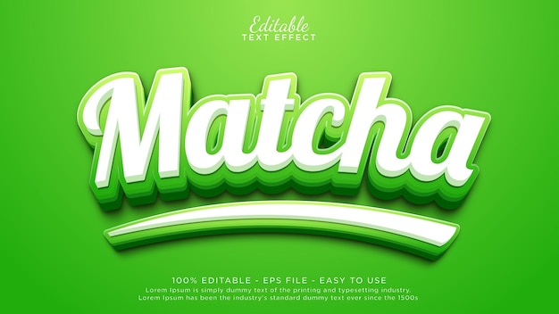 Efekt tekstowy zielonej matchy Edytowalny szablon tekstowy dla marki lub produktu