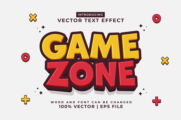 Efekt tekstu edytowalnego Game Zone 3d szablon kreskówki w stylu wektora premium