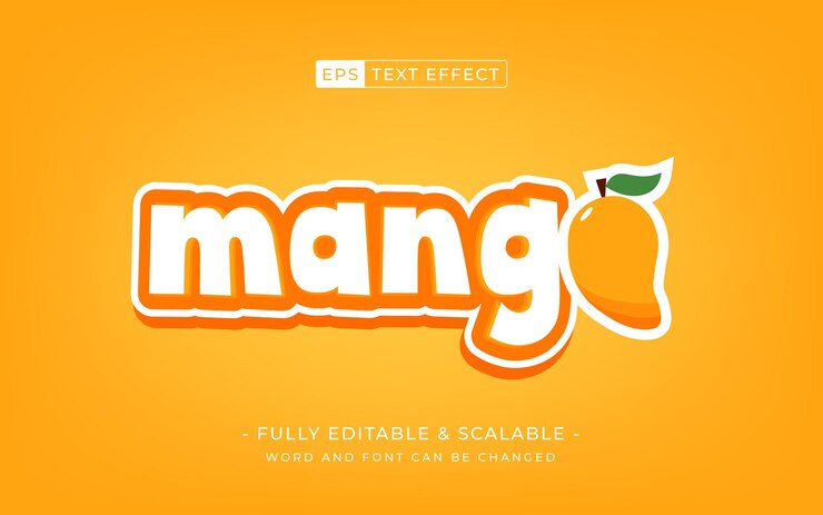 efekt tekstu edytowalnego mango wektorowego ze stylem 3D