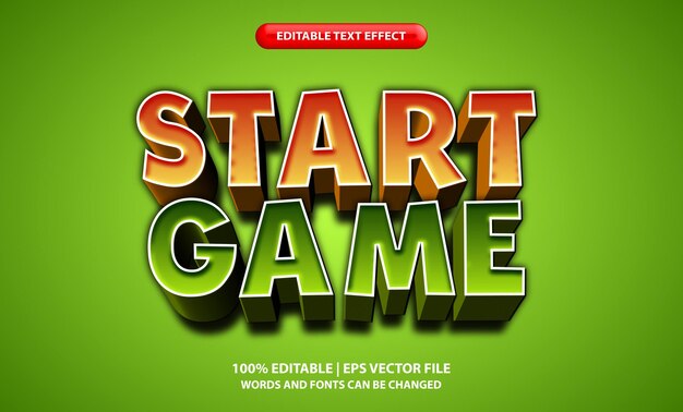 Efekt tekstu edytowalnego start geme 3d kreskówka