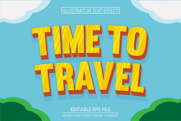 Efekt tekstu edytowalnego Time To Travel 3d w stylu wektora premium