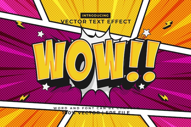 Efekt tekstu edytowalnego Wow 3d szablon kreskówki w stylu komiksowym wektor premium