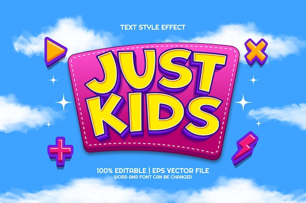 Efekt tekstu edytowalnego z kreskówki 3D Just Kids