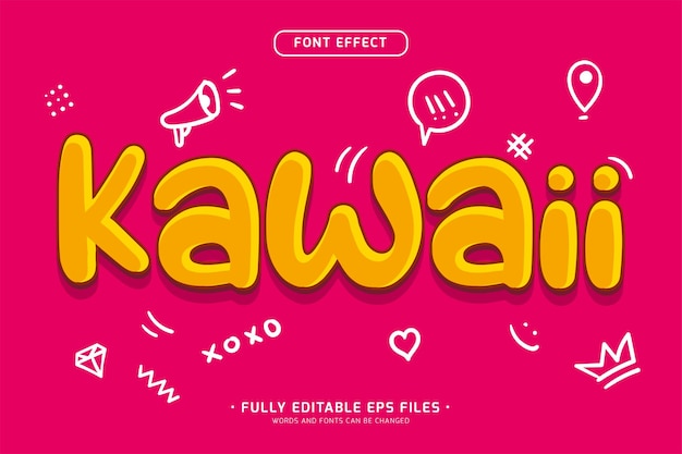 Efekt Tekstu Kawaii Edytowalny Efekt Tekstu Wektorowego.