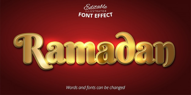 Plik wektorowy efekt tekstu ramadan, błyszczący złoty styl alfabetu
