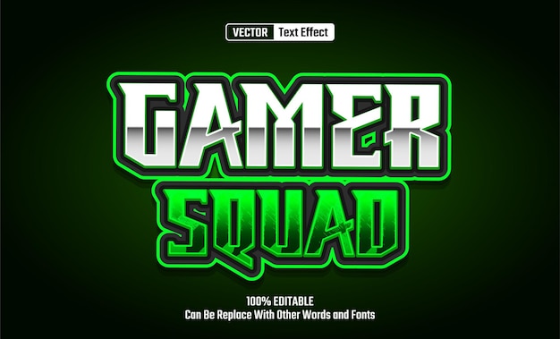 Efekt tekstu wektorowego edytowalnego Gamer Squad