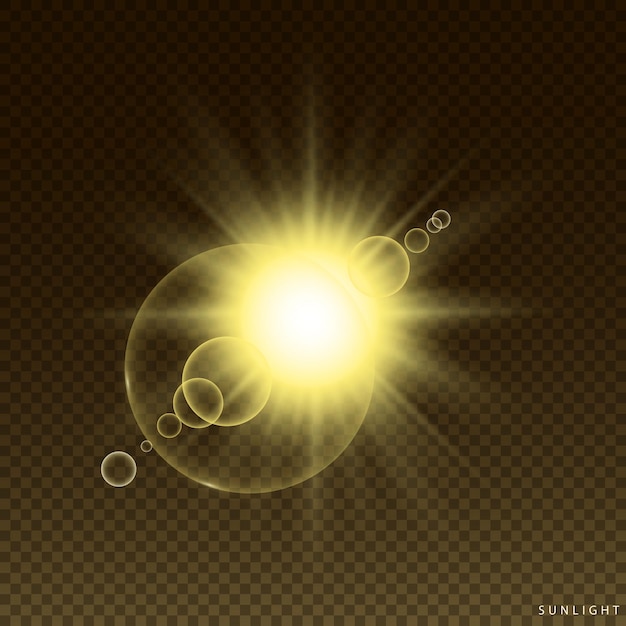 Efekt żółtego Ciepłego światła Promienie Słoneczne Efekt Realistyczny światło Projekt Ilustracji Wektorowej