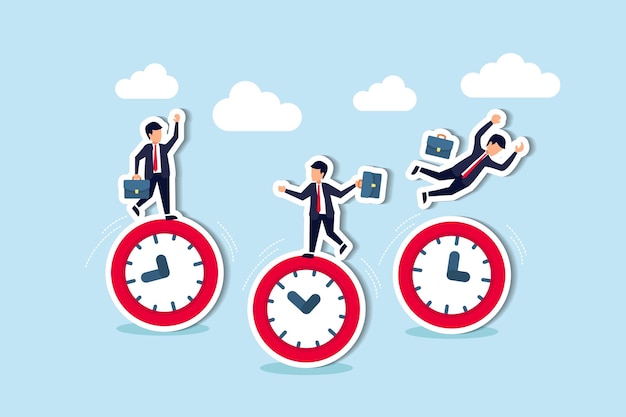 Efektywne Wykorzystanie Czasu, Dotrzymanie Terminów, Zwiększanie Produktywności - Koncepcja Biznesmenów Jeżdżących Na Zegarze