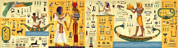 Egipski hieroglif i symbol Kultura starożytna śpiewać i symbol. Mural starożytnego Egiptu. Mitologia egipska.