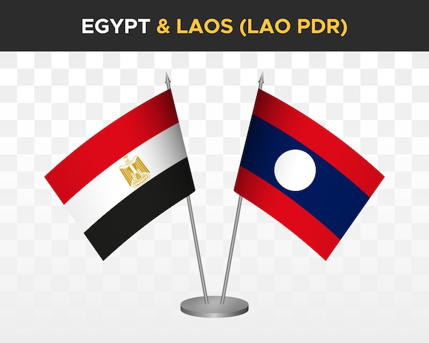 Egipt Vs Laos Lao Pdr Flagi Na Biurko Makieta Na Białym Tle Ilustracja Wektorowa 3d Egipskie Flagi Stołowe