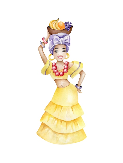 Plik wektorowy egzotyczna dziewczyna trzyma kosz z owocami