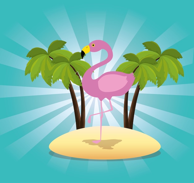 egzotyczny flaming ptak w plaży wektor ilustracja projektu