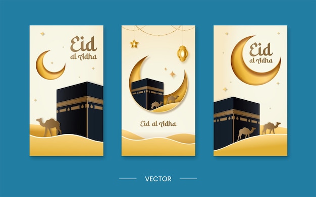 Eid Adha Mubarak brązowe tło Instagram Story szablon wektor