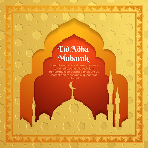 Eid adha mubarak z pomarańczowym tłem islamskim