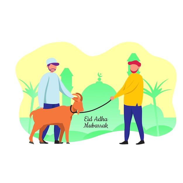 Eid Adha Mubarrak Muzułmanin Przynieś Kozę Na święto Ofiarne