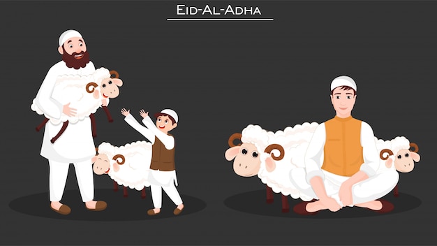 Eid-al-adha Ilustracja Ludzi I Owiec