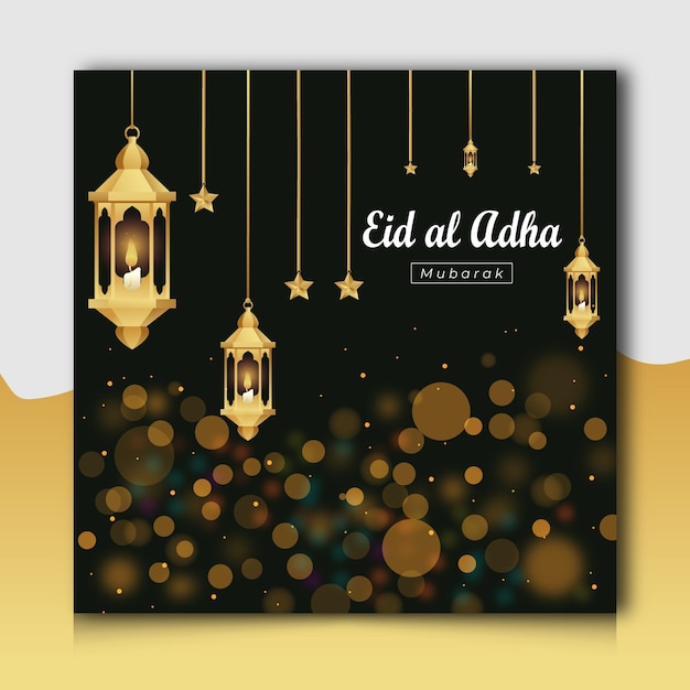 Eid Al Adha Mubarak Islamski Festiwal Ze Złotymi Gwiazdami Latarni I Tle światła Bokeh