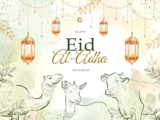 Eid al adha powitalny kolorową kartkę z życzeniami ze zwierzętami qurban