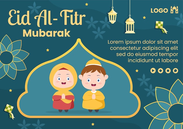 Eid Alfitr Mubarak Szablon Broszury Ilustracja Edytowalny Kwadrat Tła Dla Mediów Społecznościowych