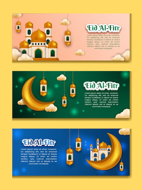 Eid Alfitr Poziome Tło Z Islamską Ilustracją 3d