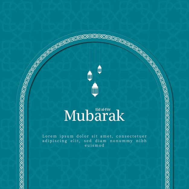 Eid Mubarak Arabski Islamski Niebieski I Biały Luksusowy Ornament Tło Z Latarniami