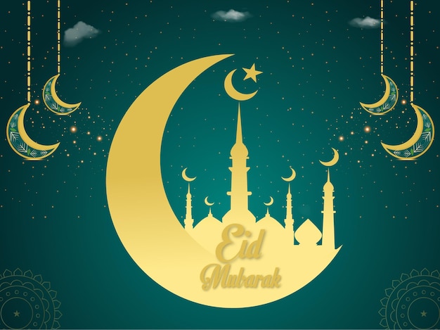 Plik wektorowy eid mubarak festiwal półksiężyc i chmury powitanie tło wektor