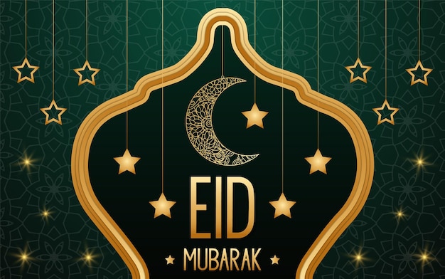 Eid Mubarak Islamski Festiwal Eid Powitanie Z Moon