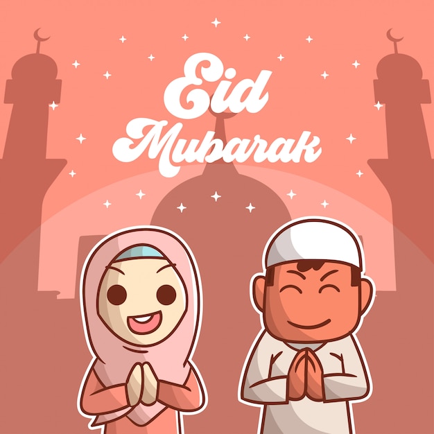 Eid Mubarak Pozdrowienia Z Cute Boy I Girl