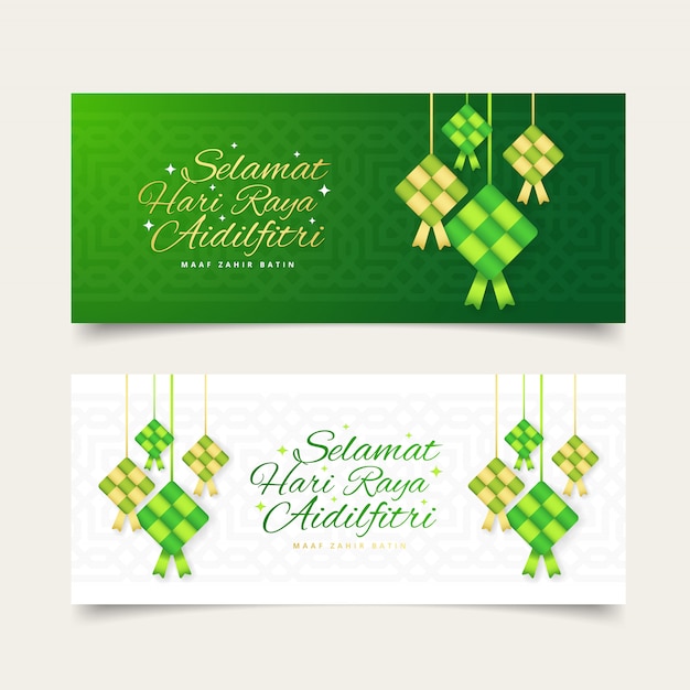 Eid Mubarak, Selamat Hari Raya Aidilfitri Banner Z życzeniami Z Ketupatem