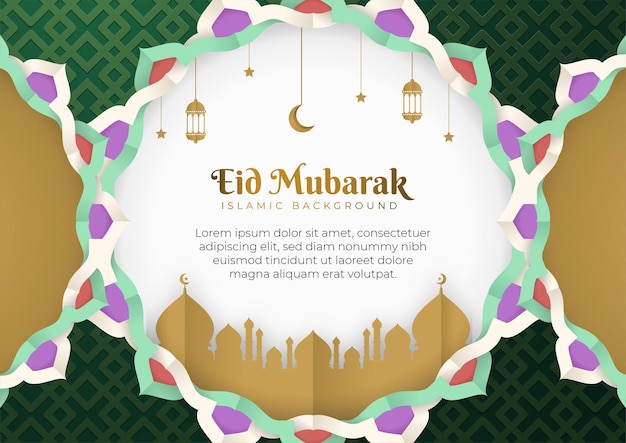 Eid Mubarak Wektor Wzór Karty Z Pozdrowieniami Tło Ilustracja Eid Al Fitr W Stylu Papercut