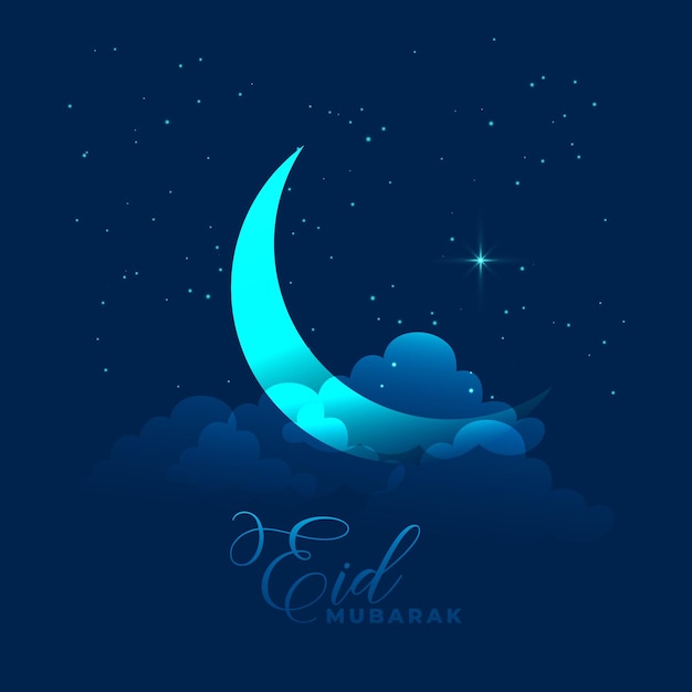 Eid Mubarak Wspaniałe Tło Z Gwiazdą Oświetlenia Chmury Księżyca