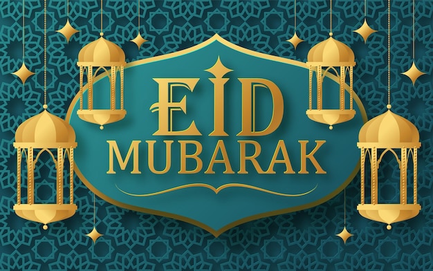 Eid Mubarak Z Tekstem I Kolorowym Tłem