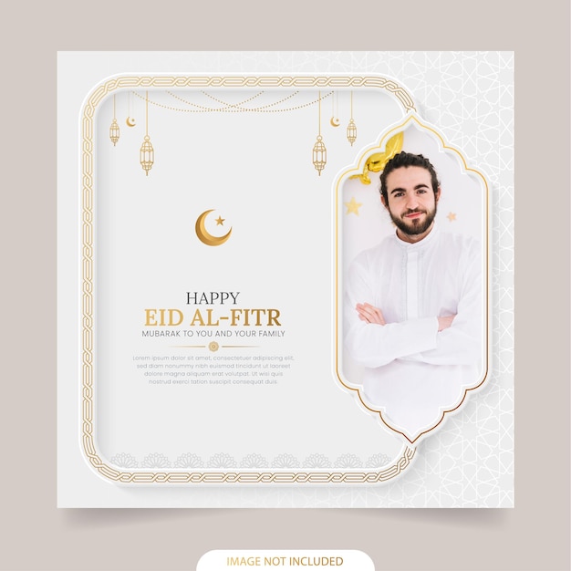 Eid Mubarak Złoty Luksusowy Islamski Post W Mediach Społecznościowych Z Wzorem W Stylu Arabskim I Ramką Na Zdjęcia