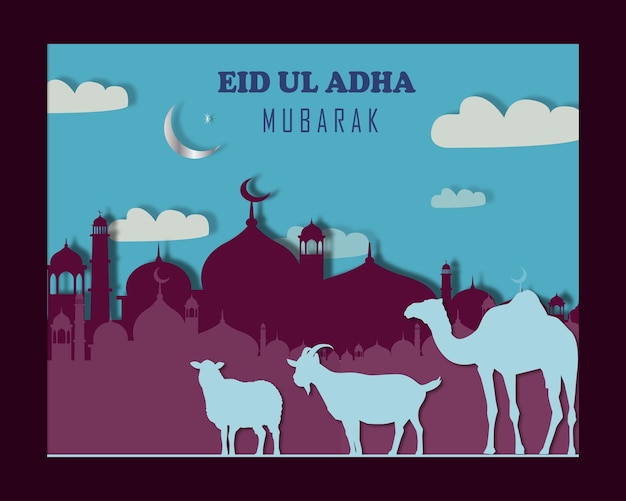 Eid Ul Adha Mubarak Wycięty Z Papieru Szablon Ilustracji Do Projektowania Plakatów Mediów Społecznościowych